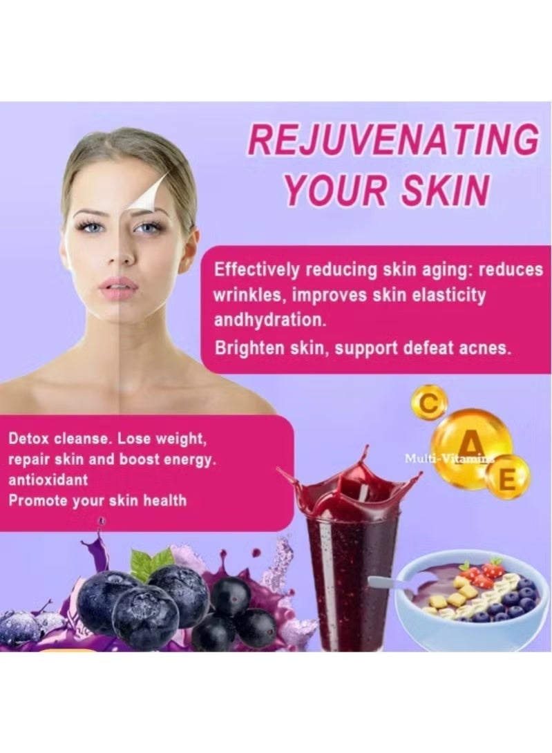 الأسبوع السابع عبوتان من بودرة الجمال من الآساي والتوت البري - بشرة مشرقة، مضادة للشيخوخة، غذاء خارق للتخلص من السموم للنساء - دعم طبيعي للتوهج، 35 جم *2 - Image 2